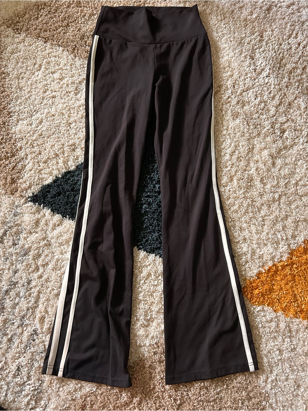 Black Flared Side-Stripe Workout Pants